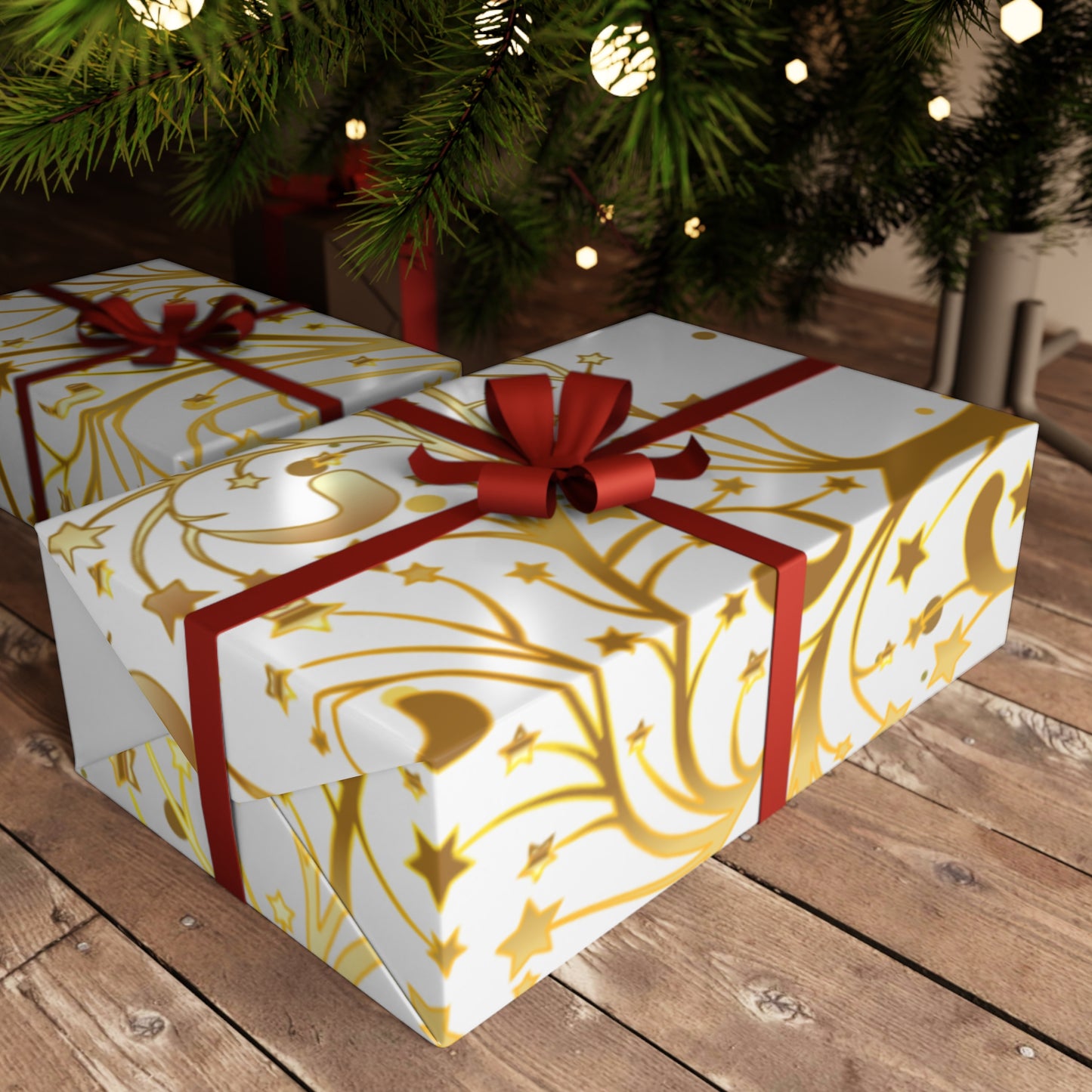 Golden Christmas Gift Wrapping Paper Sheets, 1pc