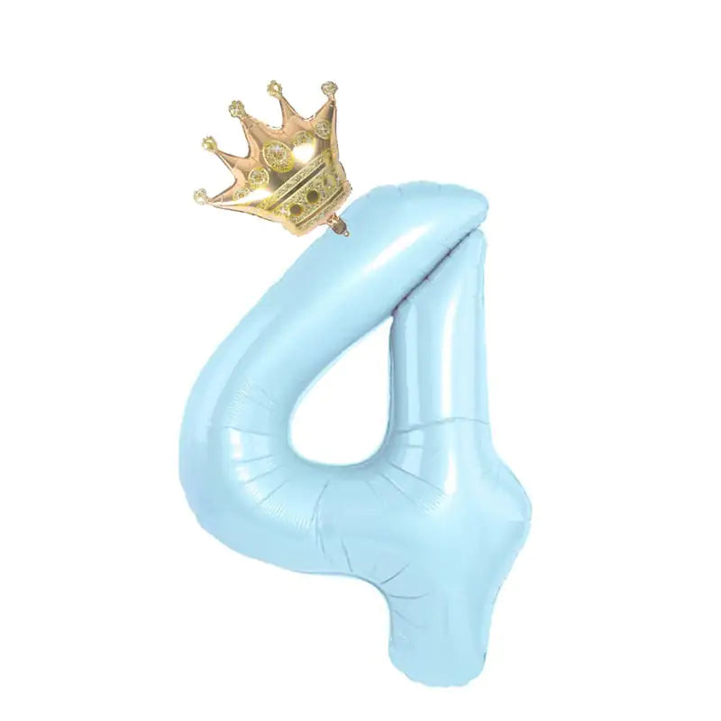 32inch Pastel Baby Blue Pink Foil Number Balloon With Crown 1 2 3 4 5 6 7 Birthday Party Baby Shower Wedding Decoration