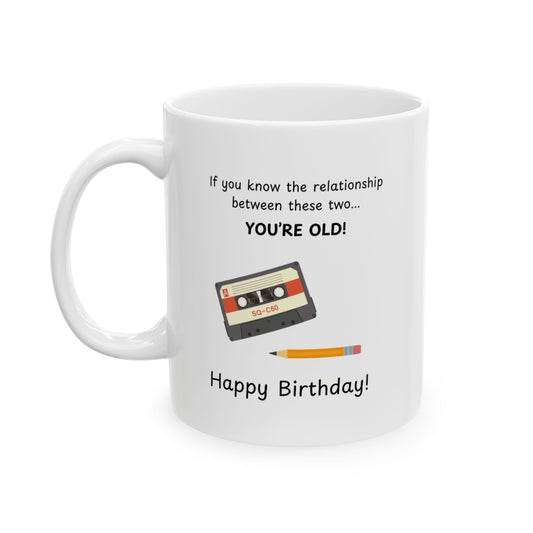 Cassette and Pencil Birthday Mug